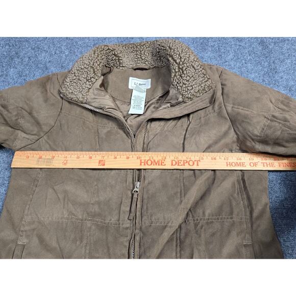 LL Bean Coat Womens Medium Khaki Jacket Goose Down Full Zip Quilted - Picture 8 of 9